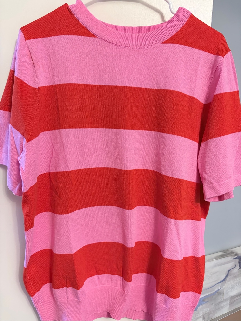 Bold Red and Pink Striped Knit Top